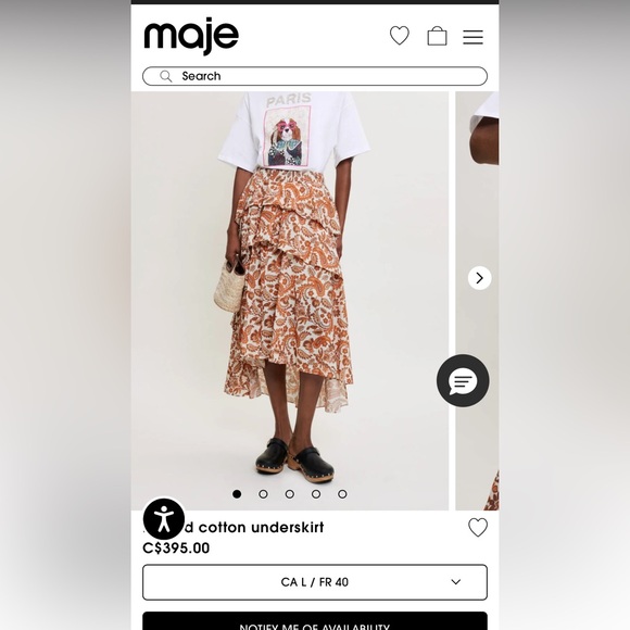 NWOT Maje paisley Orange and Cream printed cotton High Low stretchy Skirt as is - Picture 16 of 16